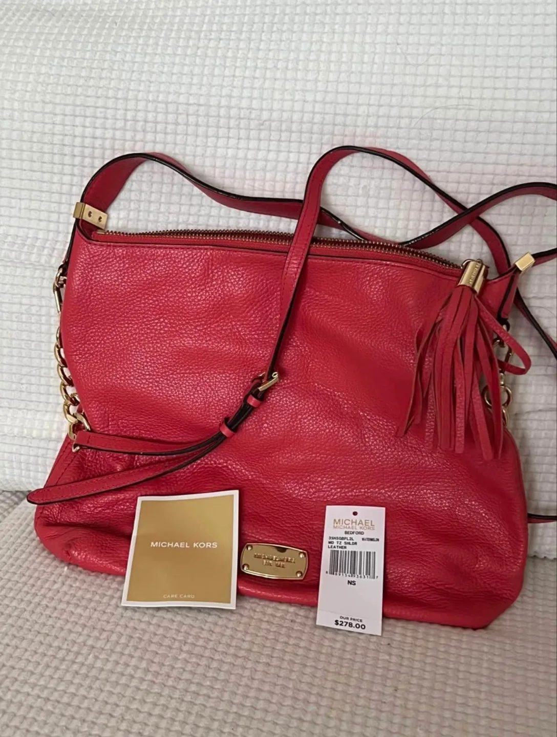 Michael Kors Deep Salmon Leather Crossbody Bag image indicator(2)