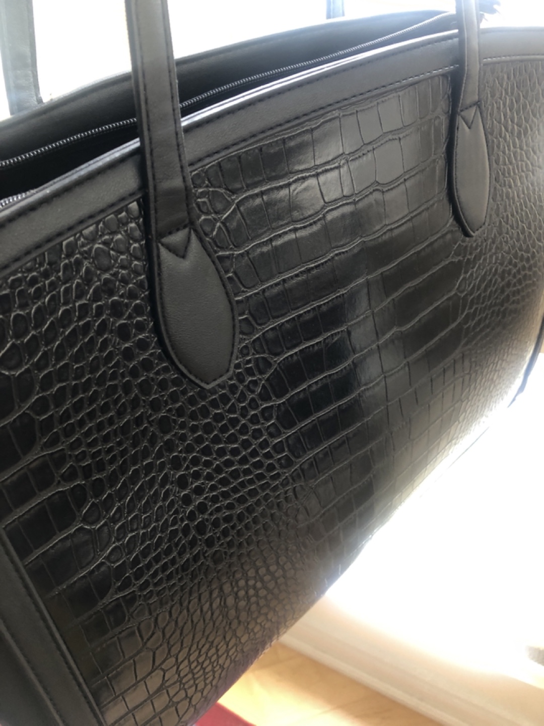 Black Crocodile-Embossed Tote Bag - photo 2