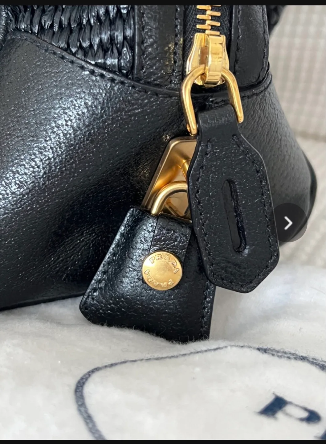 Authentic Prada Raffia Black Handbag with Gold Chain Strap image indicator(4)