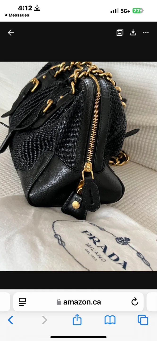Authentic Prada Raffia Black Handbag with Gold Chain Strap image indicator(5)