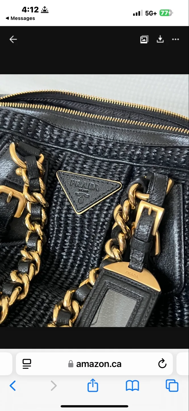 Authentic Prada Raffia Black Handbag with Gold Chain Strap image indicator(3)