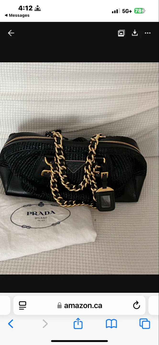 Authentic Prada Raffia Black Handbag with Gold Chain Strap image indicator(2)