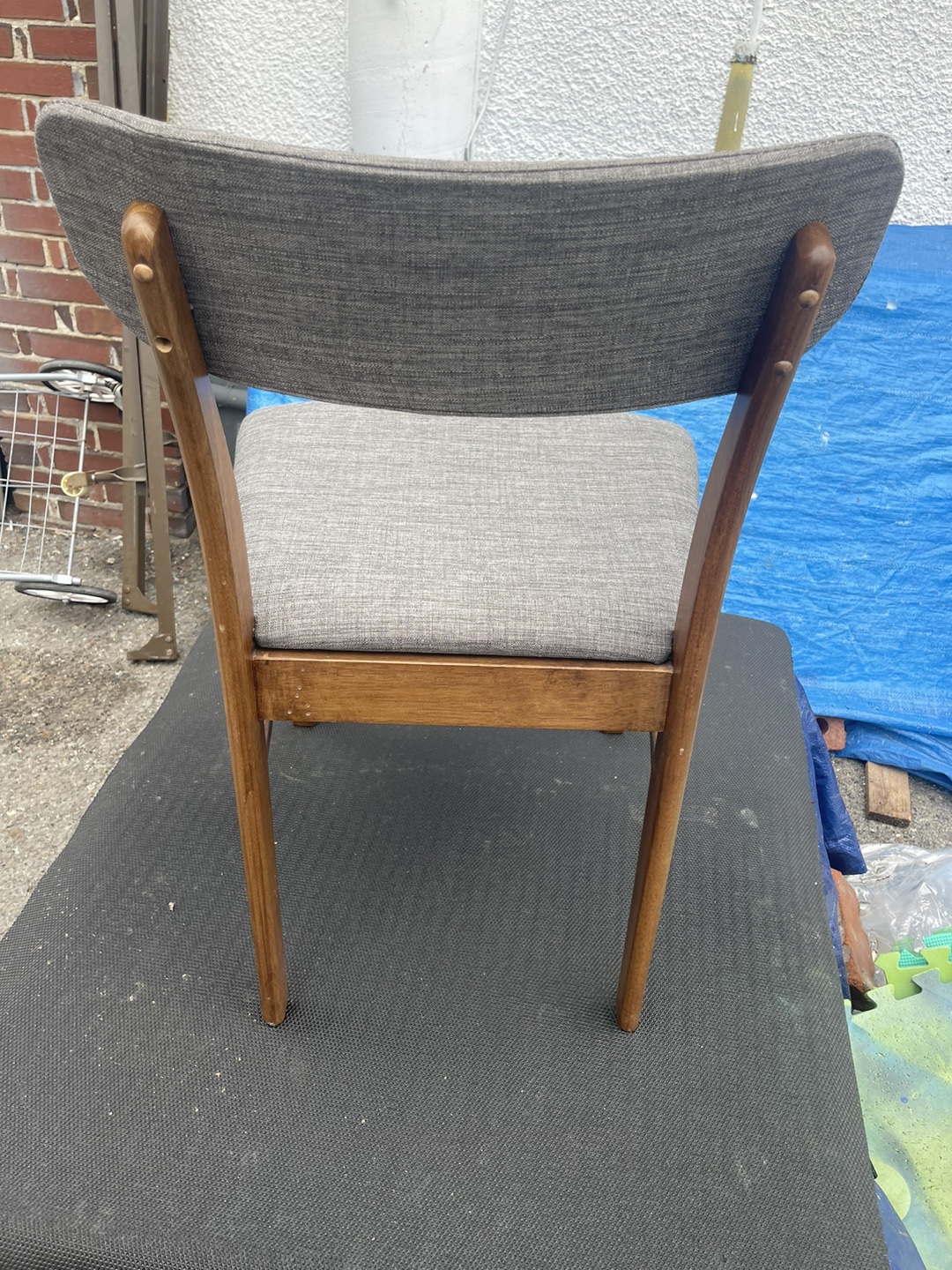 Mid-Century Modern Dining Chair - Grey Fabric & Wood - photo 4