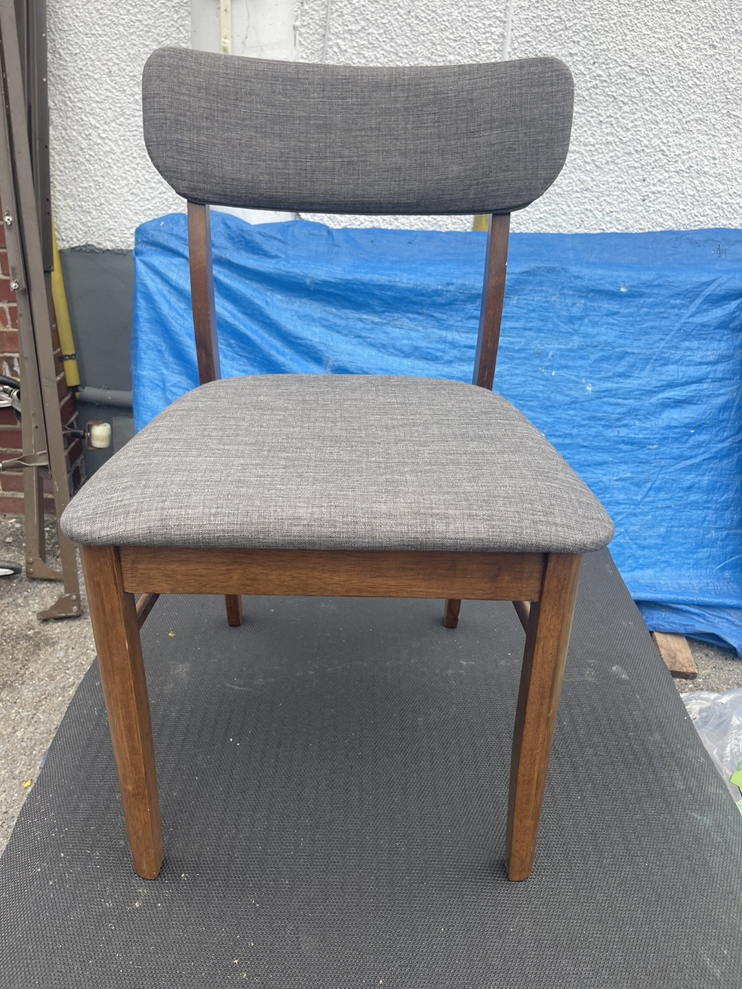 Mid-Century Modern Dining Chair - Grey Fabric & Wood