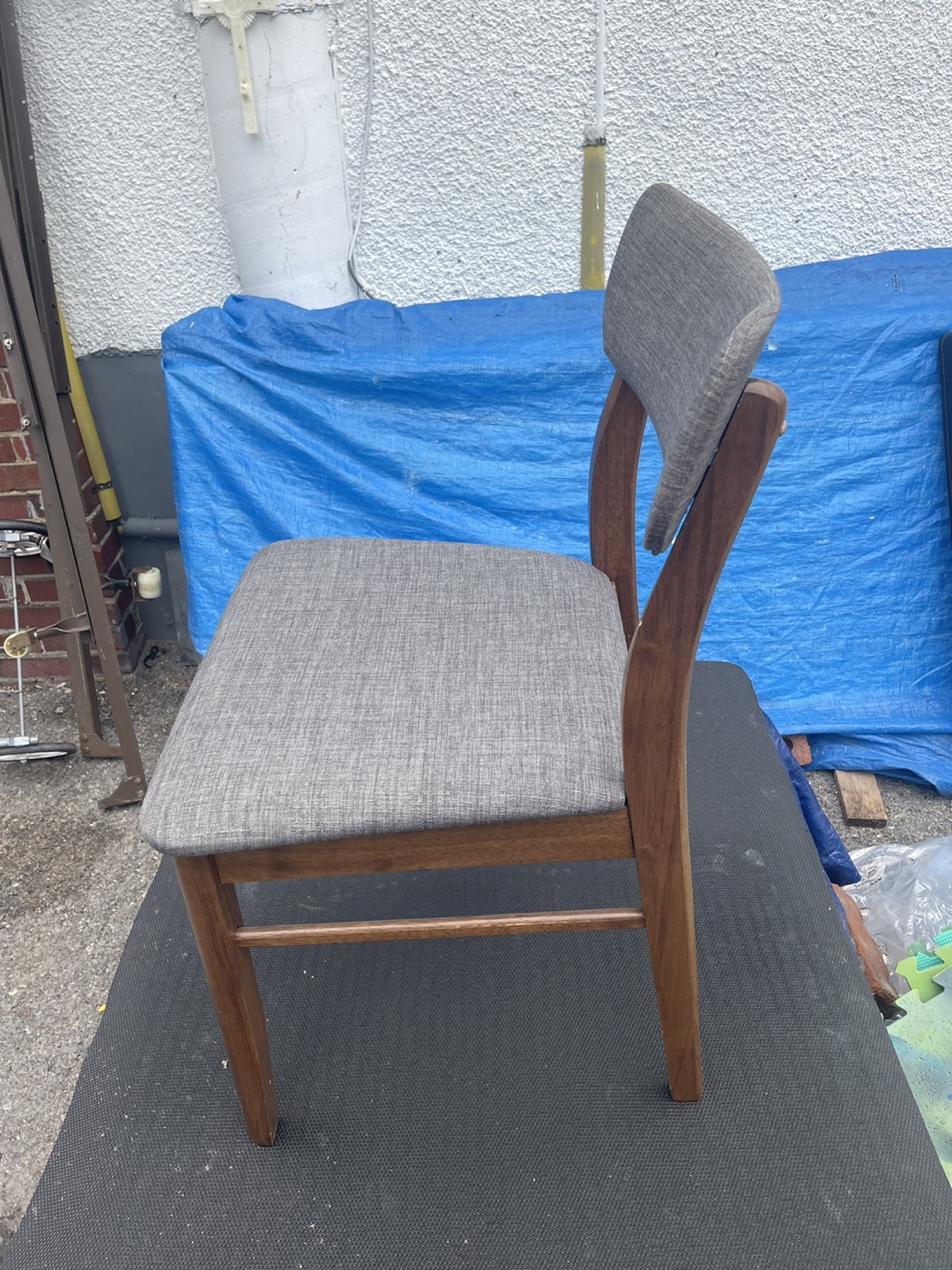 Mid-Century Modern Dining Chair - Grey Fabric & Wood - photo 3