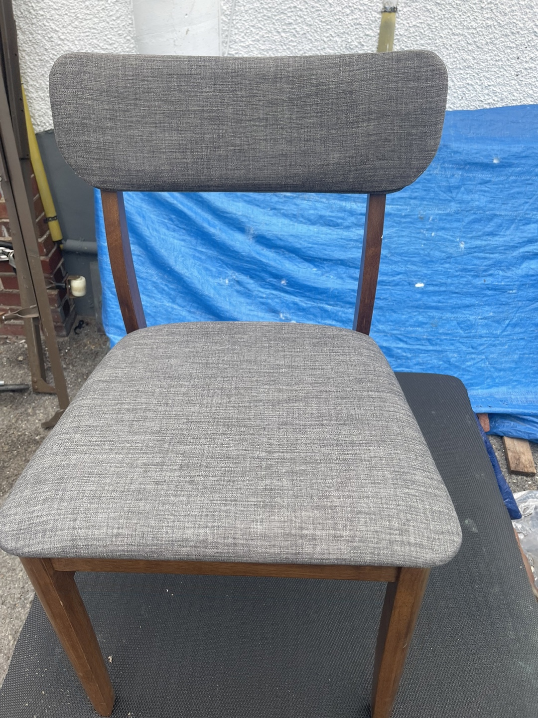 Mid-Century Modern Dining Chair - Grey Fabric & Wood - photo 2