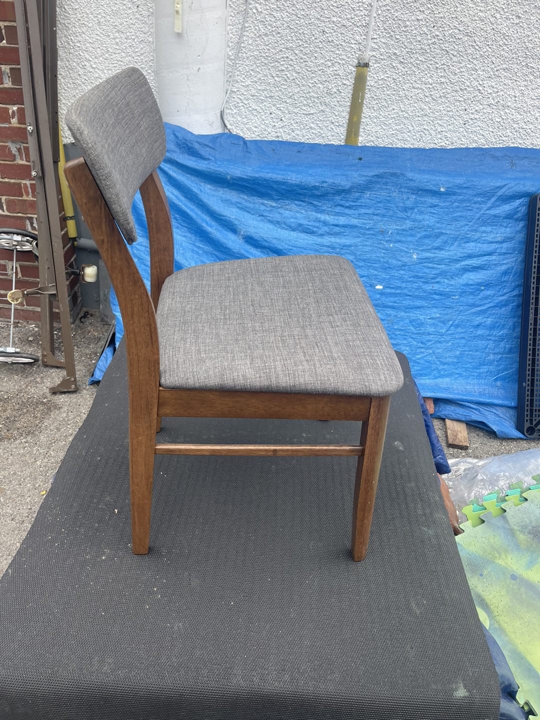 Mid-Century Modern Dining Chair - Grey Fabric & Wood - photo 5