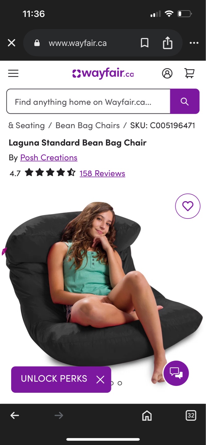 Laguna Standard Bean Bag Chair - Black - photo 5