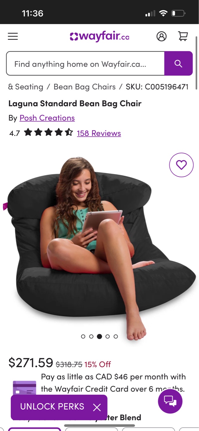 Laguna Standard Bean Bag Chair - Black - photo 3