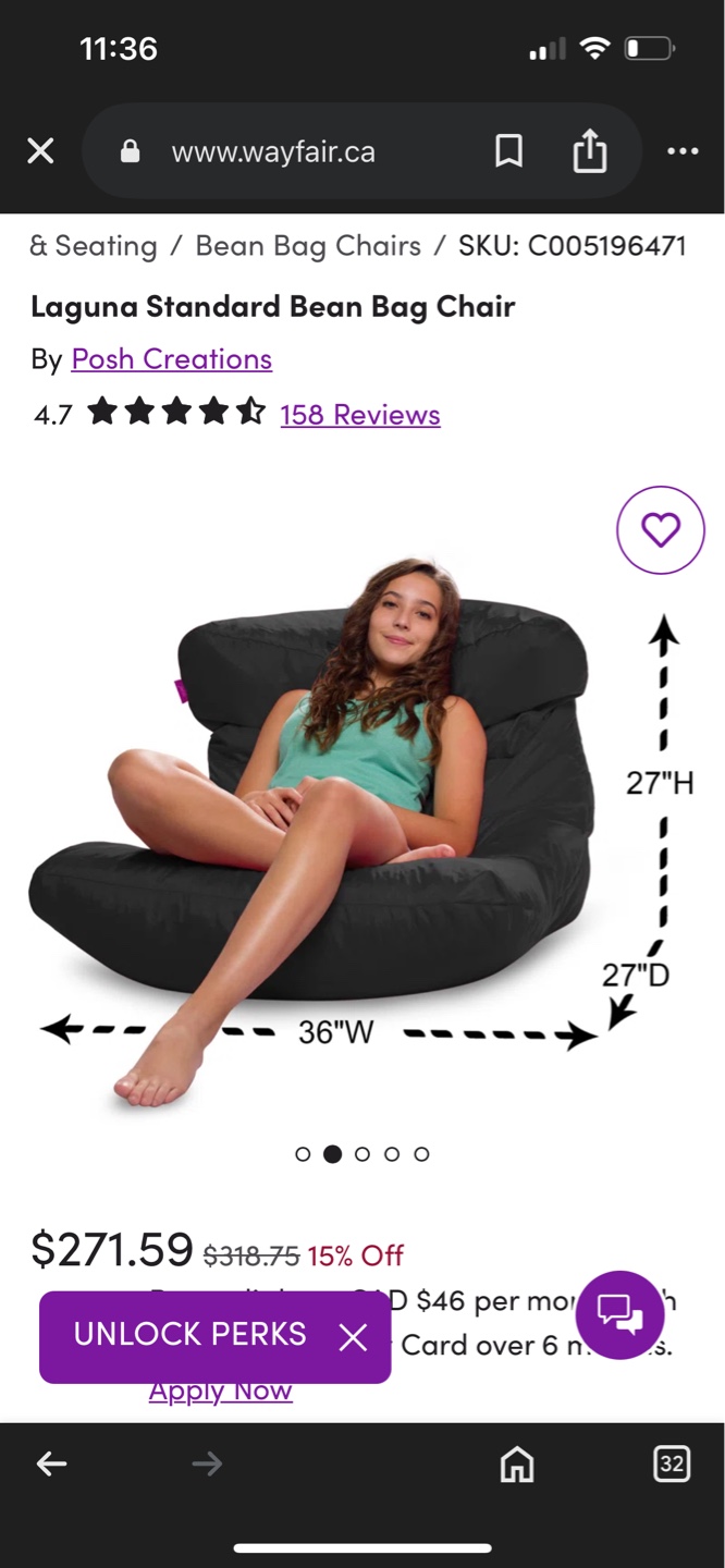 Laguna Standard Bean Bag Chair - Black - photo 2