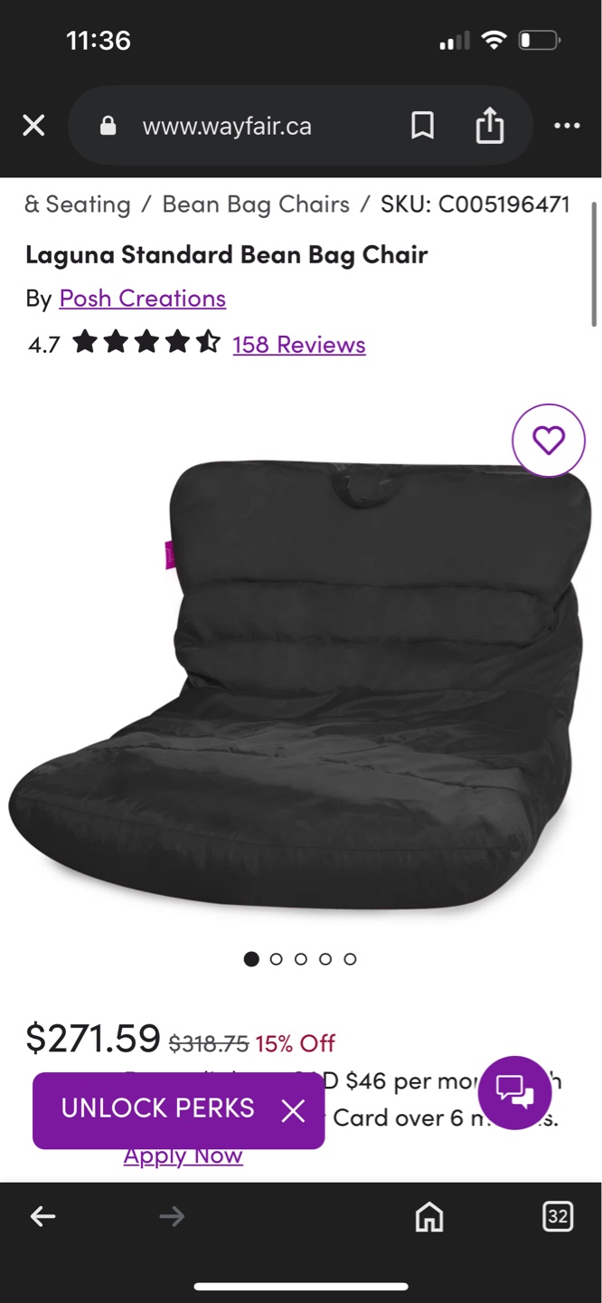 Laguna Standard Bean Bag Chair - Black