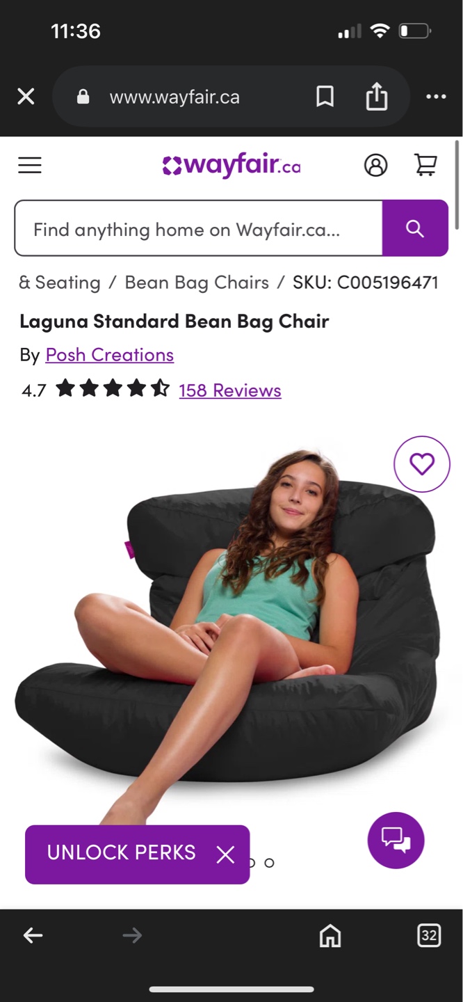 Laguna Standard Bean Bag Chair - Black - photo 4