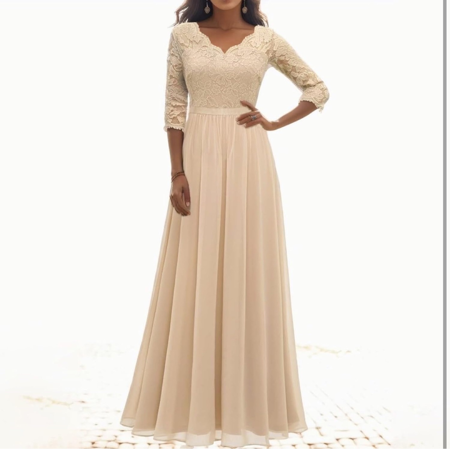NEW! Elegant Champagne Lace Maxi Dress - photo 2