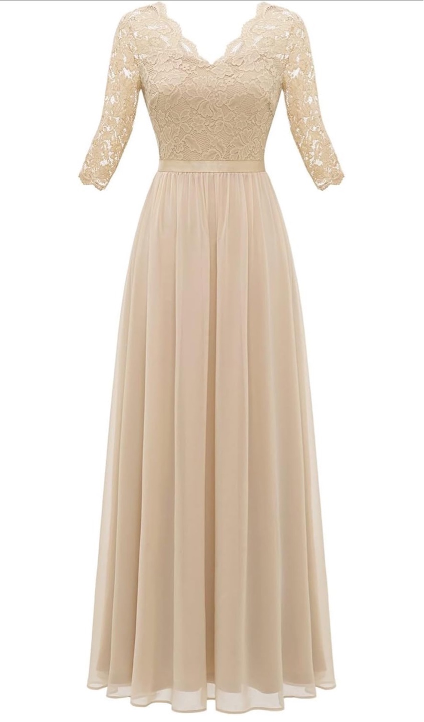 NEW! Elegant Champagne Lace Maxi Dress - photo 4