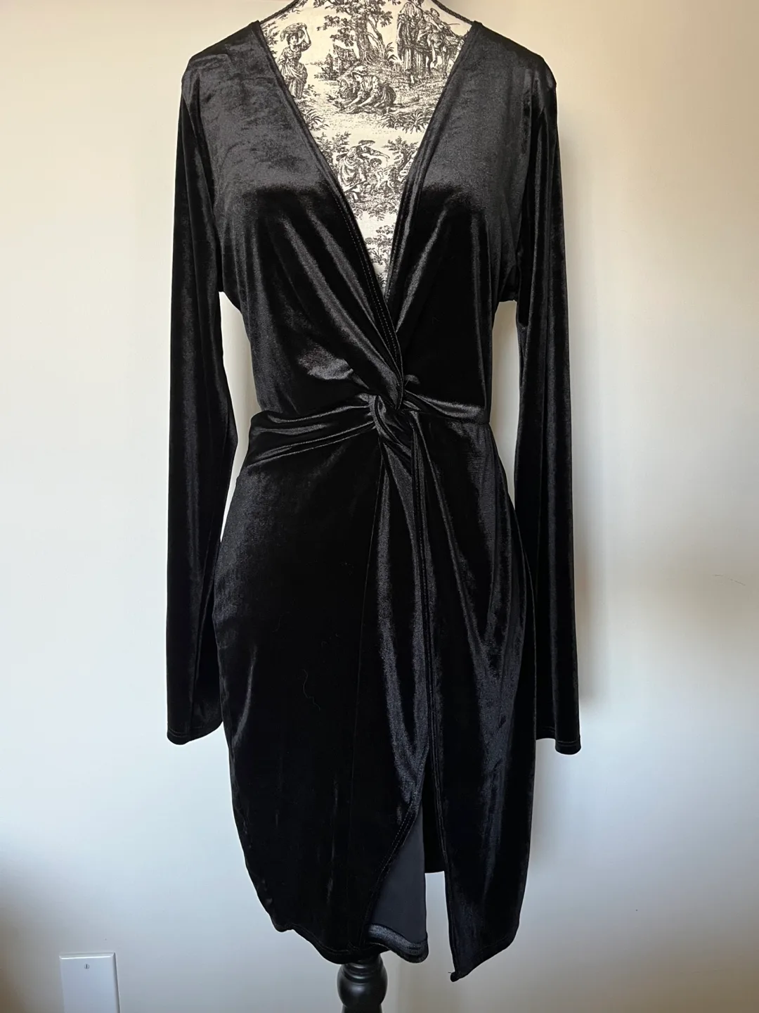 Black Velvet Mini Dress with Knot Detail thumbnail