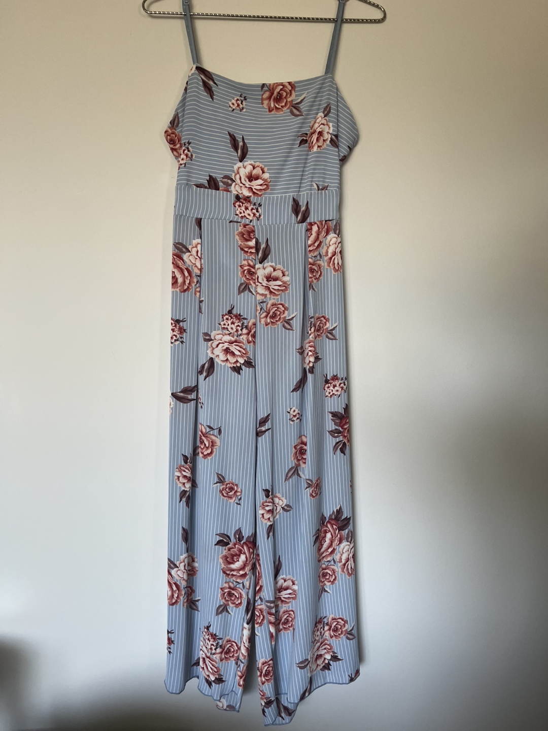 Dusty Blue Floral Wide Leg Jumpsuit