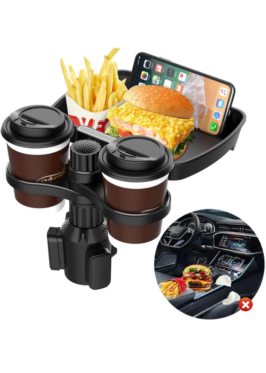 Car Tray with Cup Holders & Phone Stand