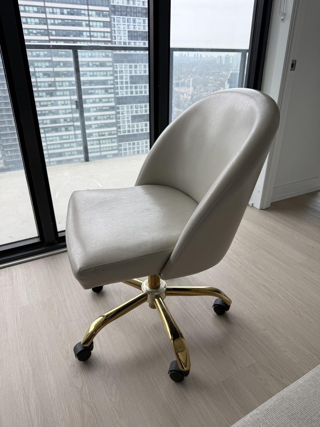 Off-White Desk Chair with Gold Base