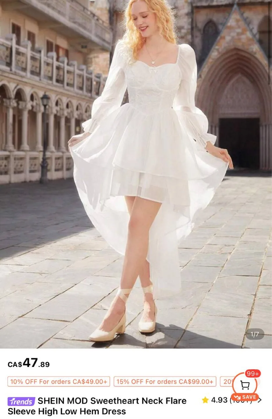 SHEIN MOD Sweetheart Neck Flare Sleeve High Low Hem Dress thumbnail