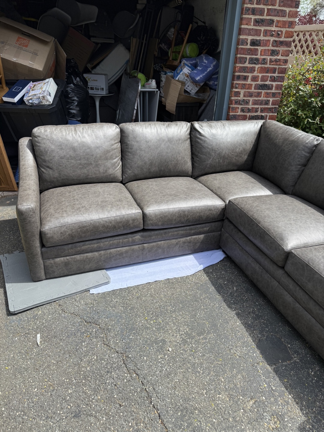 Gray Leather Sectional Sofa - photo 4