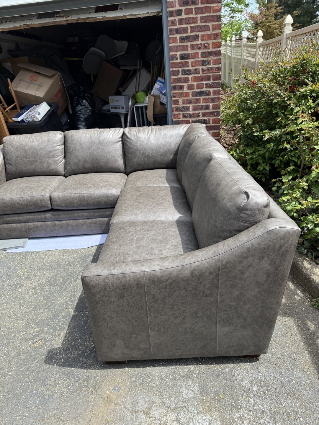 Gray Leather Sectional Sofa - photo 2