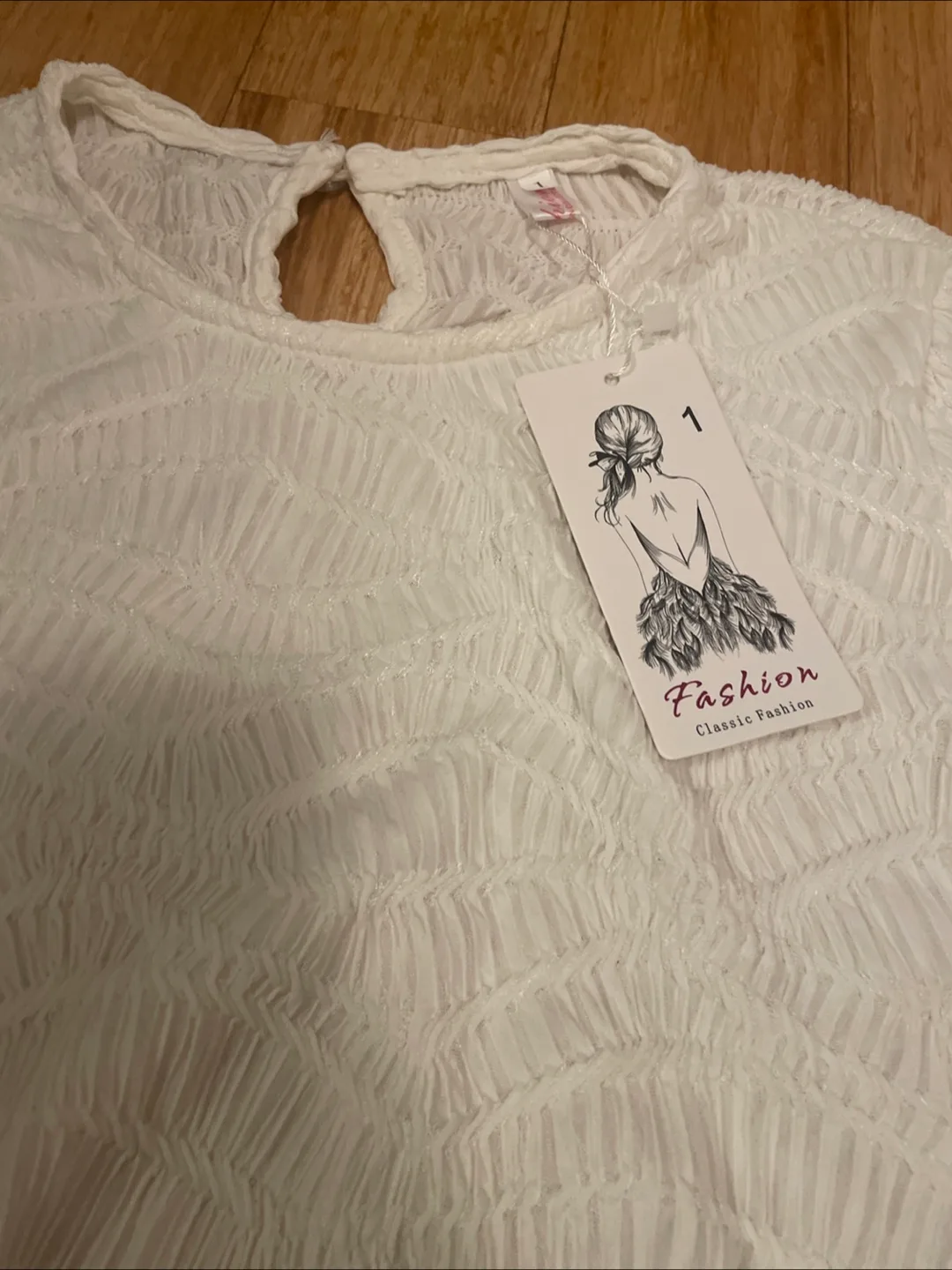 Women's White Long Sleeve Textured Blouse Size 1 image indicator(2)