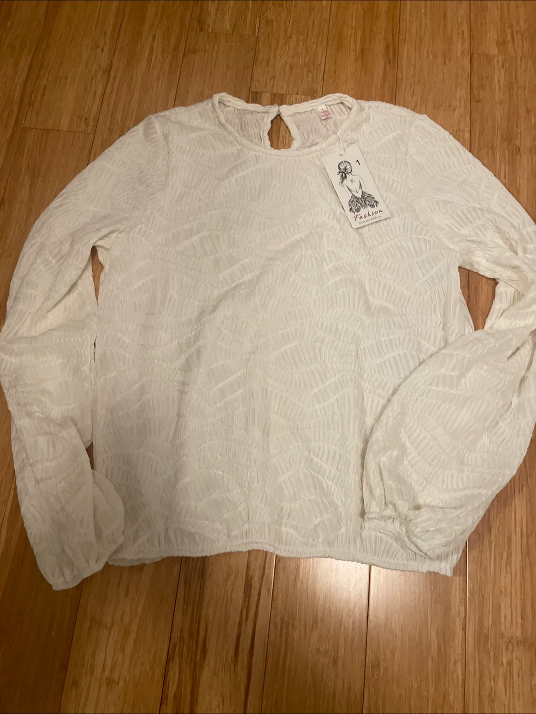 Women's White Long Sleeve Textured Blouse Size 1 thumbnail