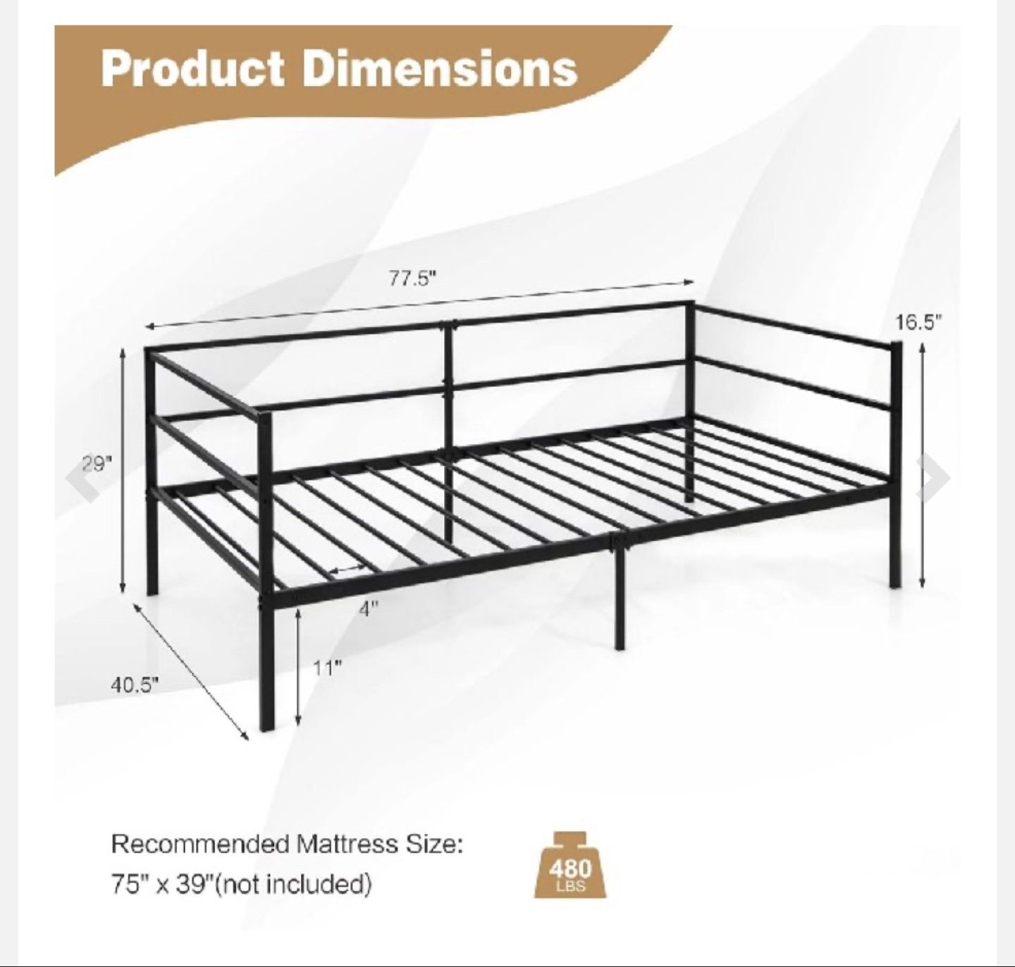 Black Metal Twin Daybed Frame - photo 2