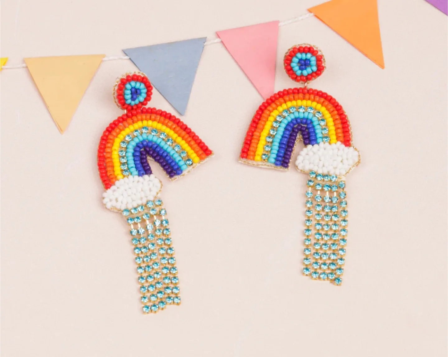 🌈 Handmade Rainbow Beaded Earrings – Statement Piece!