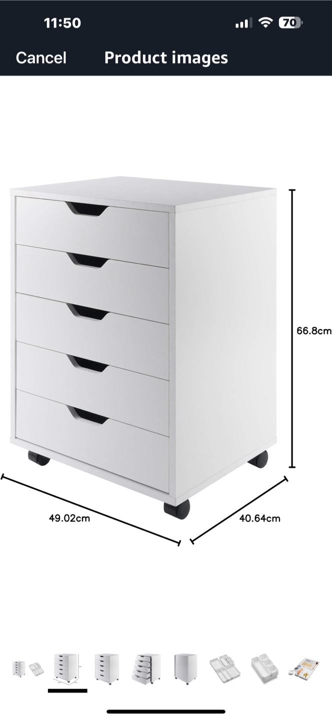 Winsome Wood 5-Drawer Mobile Cabinet - White - photo 3