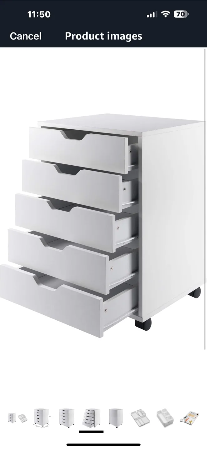 Winsome Wood 5-Drawer Mobile Cabinet - White thumbnail