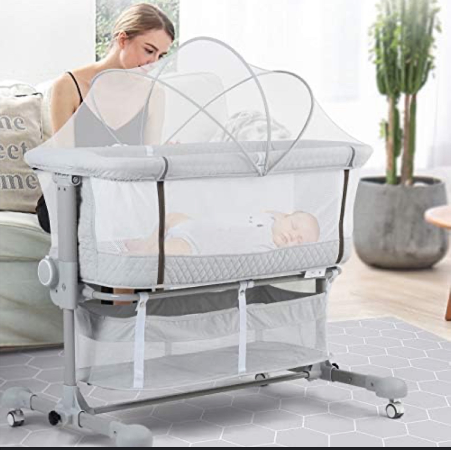 3-in-1 Convertible Baby Bassinet Crib with Mosquito Net - photo 2