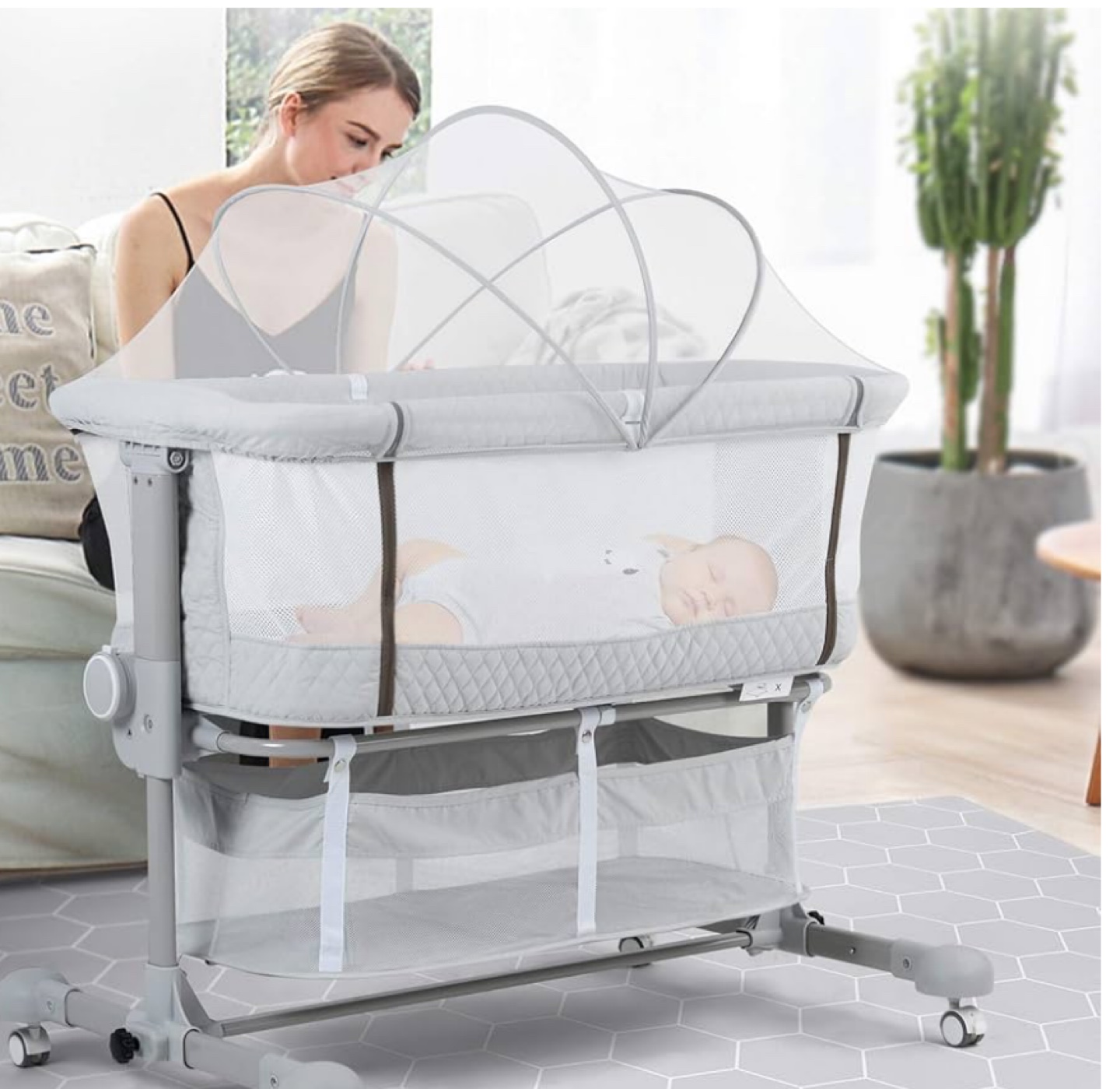 3-in-1 Convertible Baby Bassinet Crib with Mosquito Net - photo 3