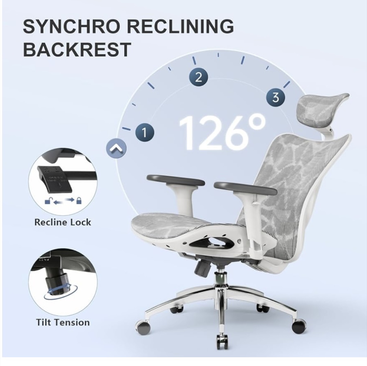 SIHOO Ergonomic Office Chair - White Mesh - photo 3