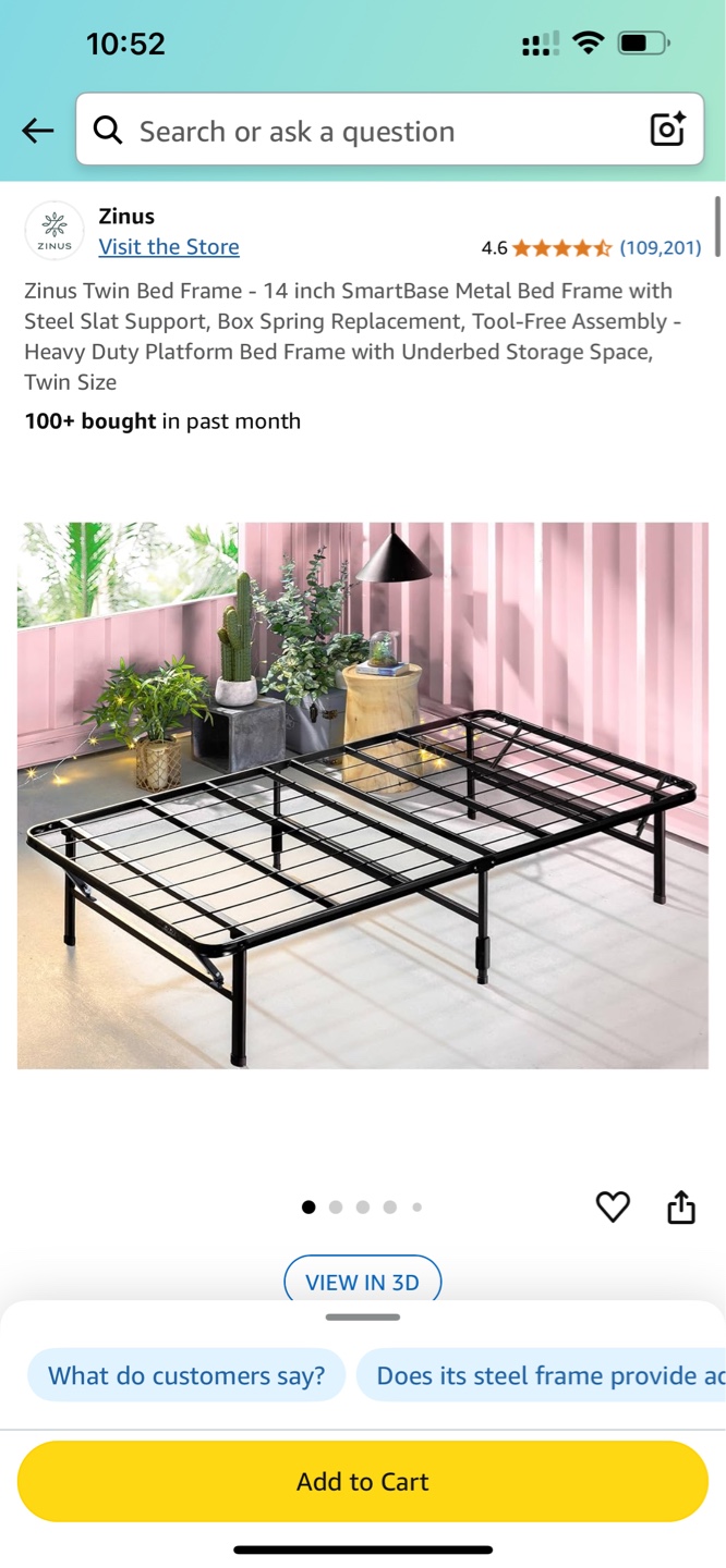 Zinus Twin SmartBase folding Metal Bed Frame - 14 inch