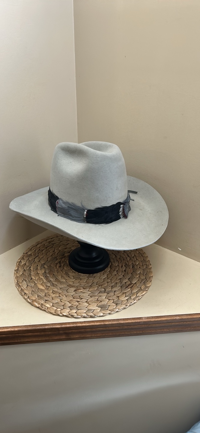 Vintage Grey Cowboy Hat with Feather Band