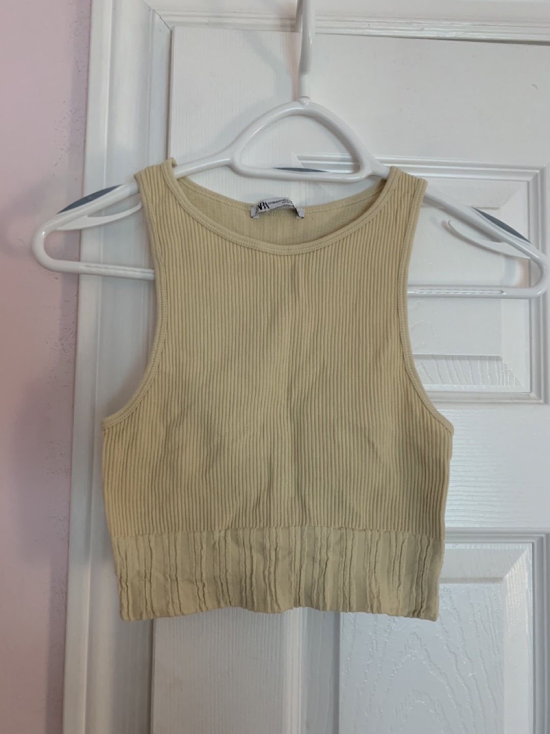 Zara Ribbed Crop Top - Pale Yellow - XS