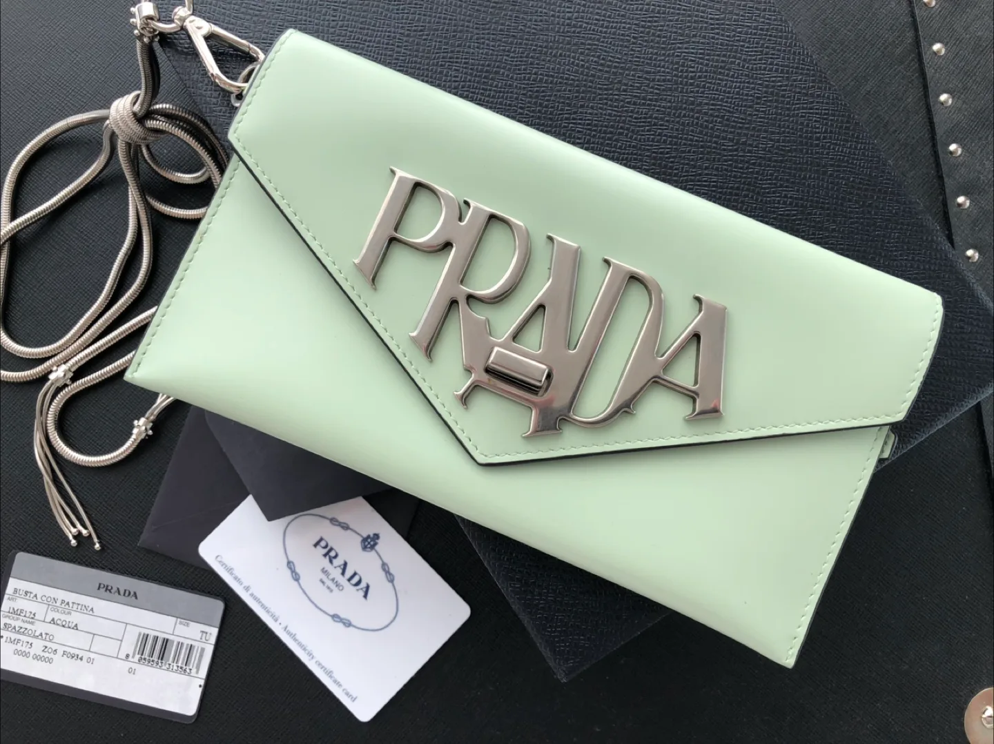 Authentic Prada Light Green Leather Clutch thumbnail