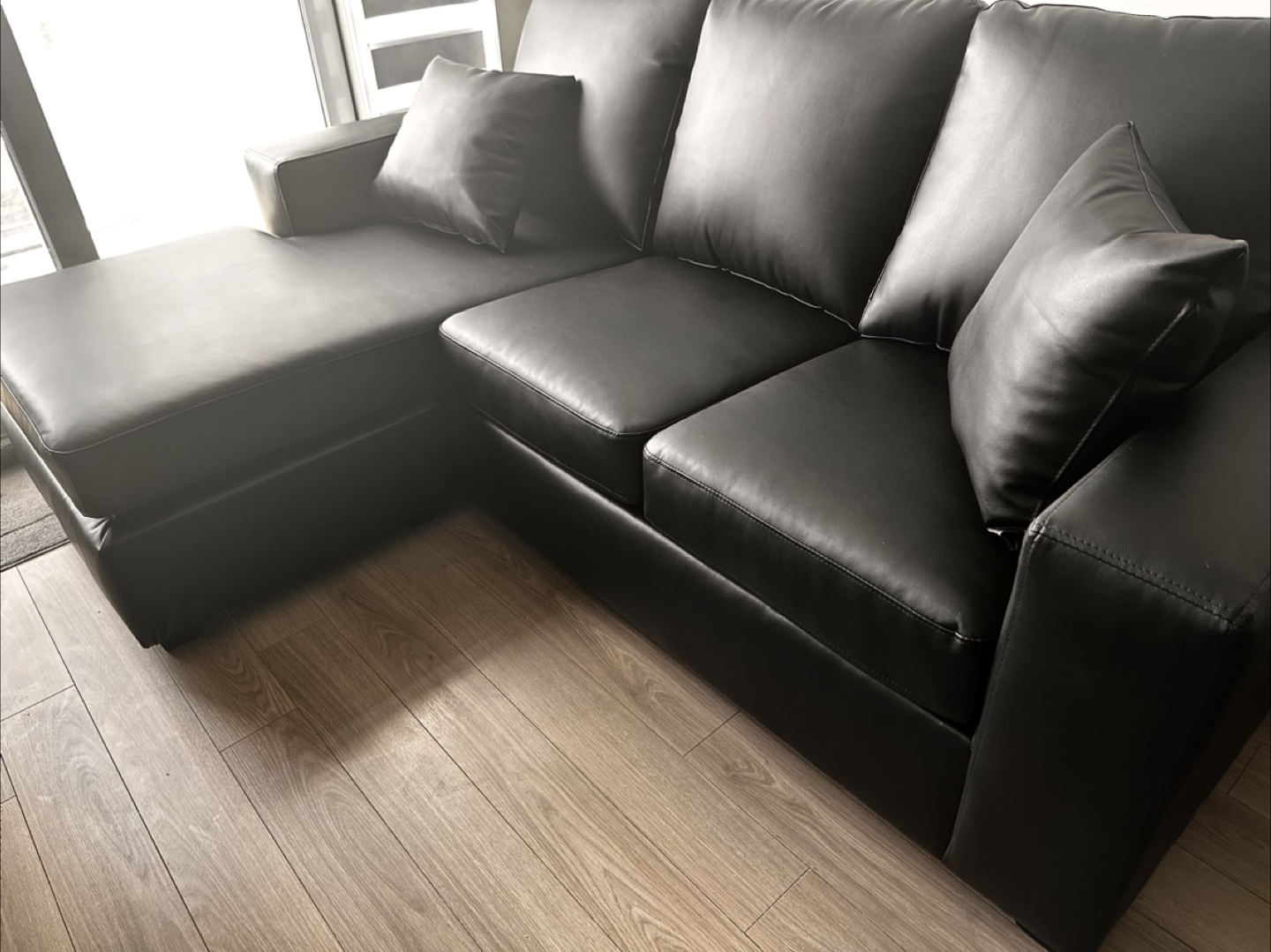Black Leather Sectional Sofa - photo 2