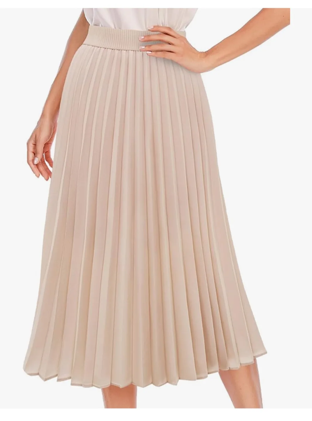 Beige Pleated Midi Skirt thumbnail
