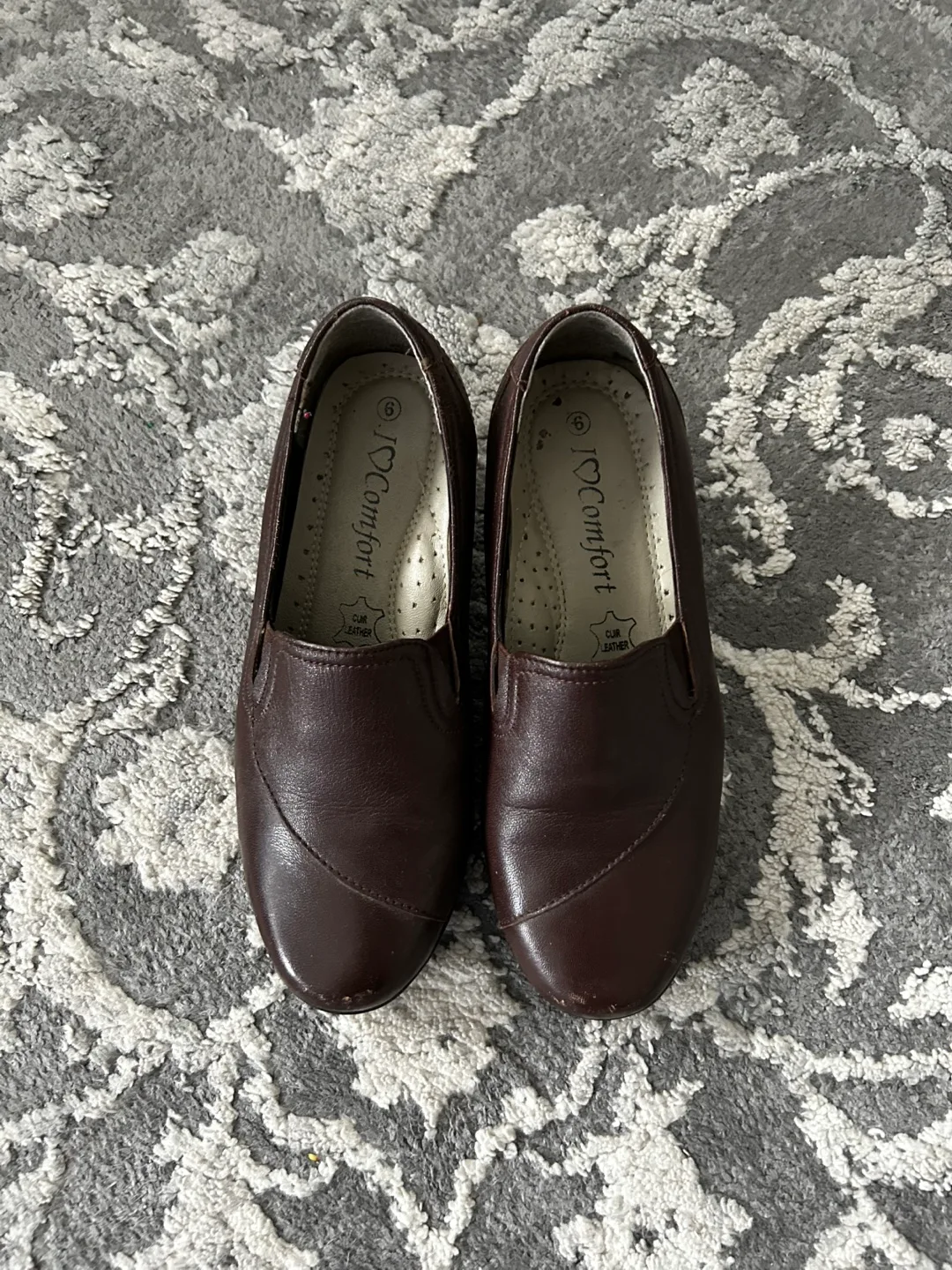 Brown Leather Comfort Slip-on Shoes - Size 8 thumbnail