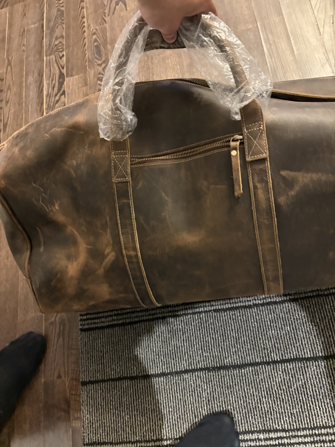 Vintage Brown Leather Duffle Bag