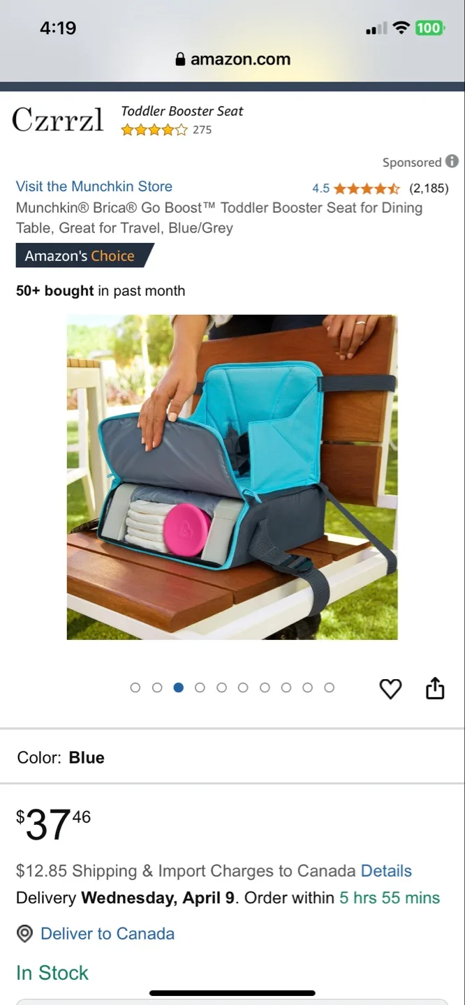 Munchkin Brica Go Boost Travel Booster Seat - Blue image indicator(4)