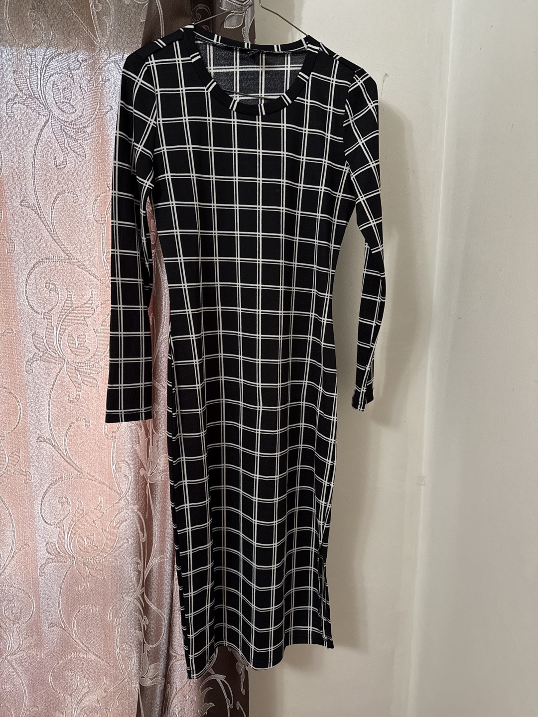 Black and White Checked Midi Dress