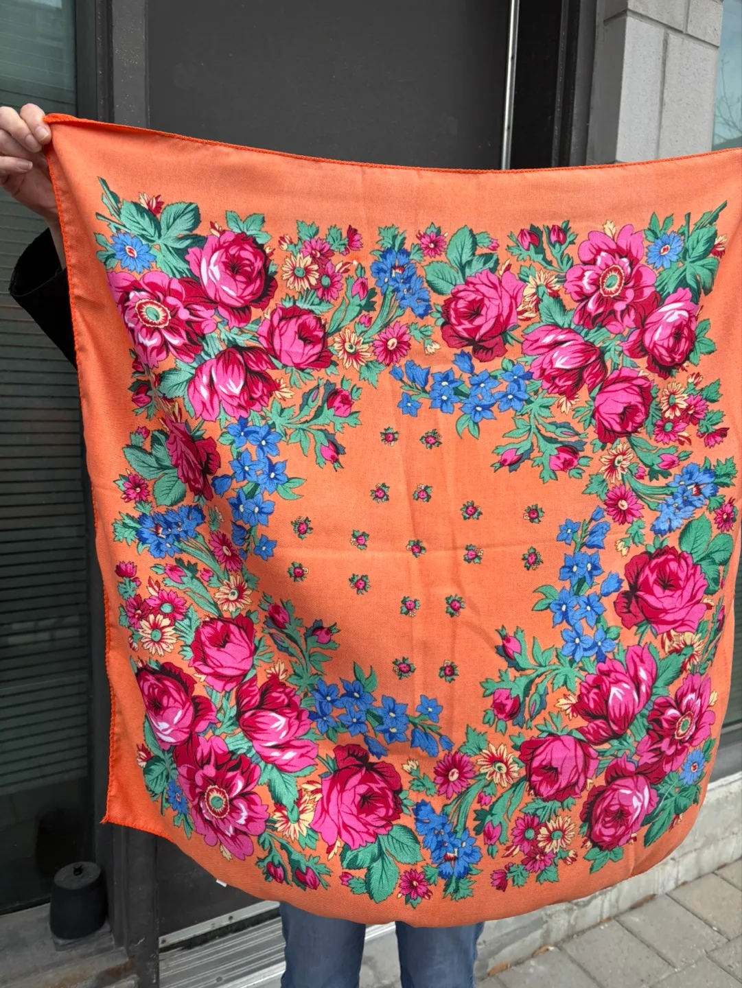 Vintage Floral Orange Square Scarf image indicator(2)