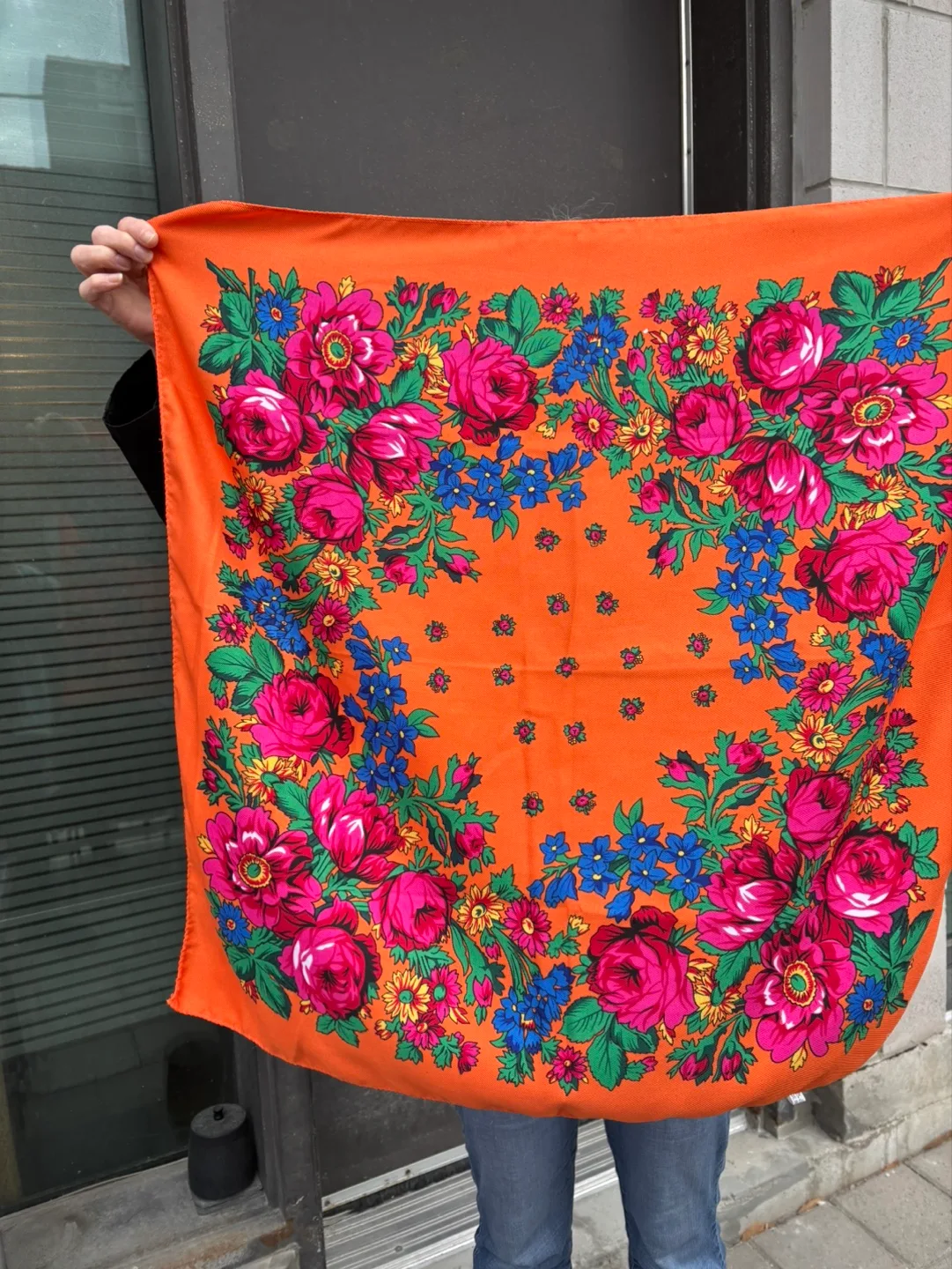 Vintage Floral Orange Square Scarf image indicator(3)