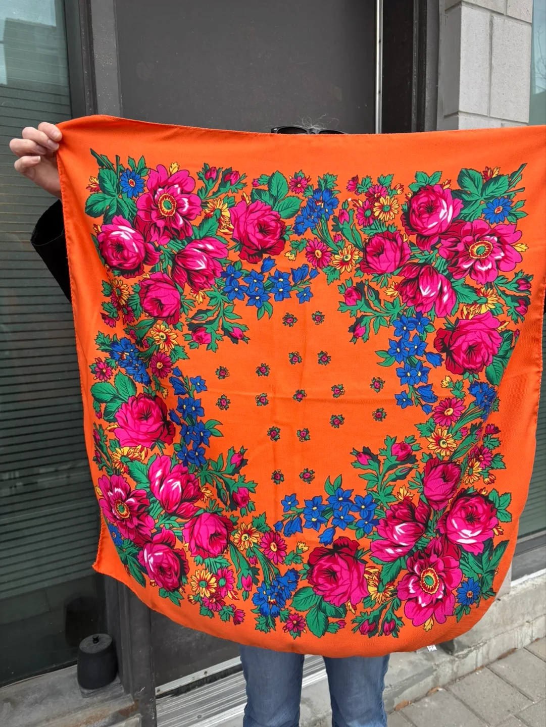 Vintage Floral Orange Square Scarf image indicator(4)