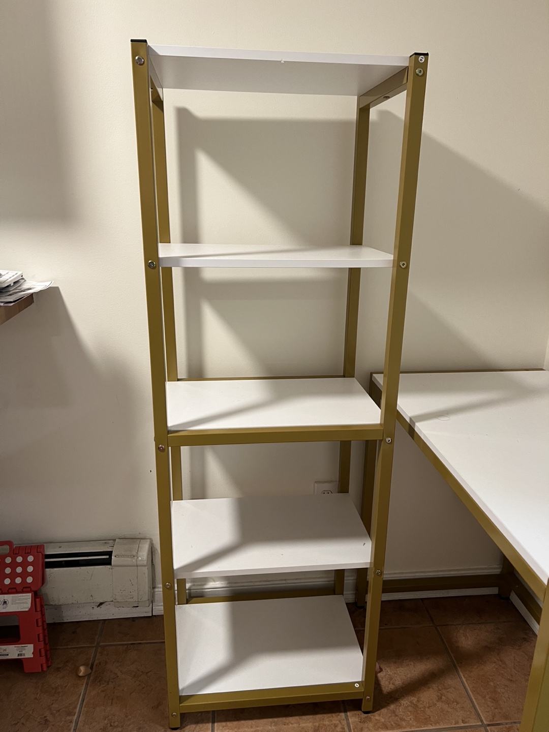 Gold and White Computer Desk with Bookshelf - photo 3