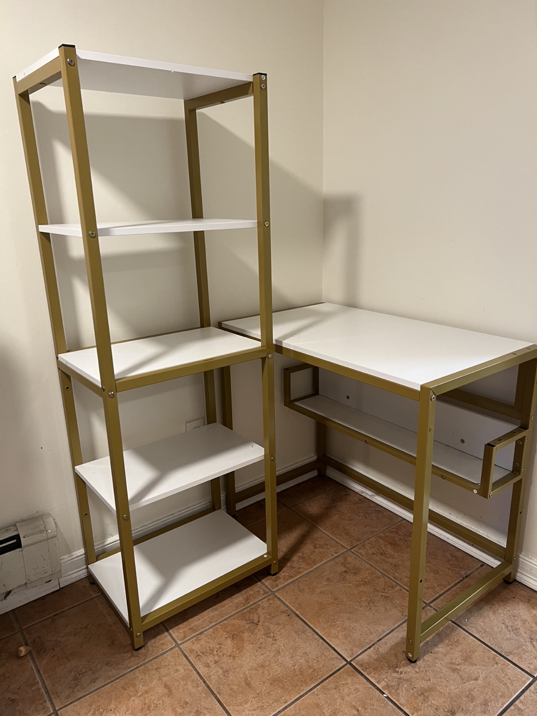 Gold and White Computer Desk with Bookshelf - photo 2