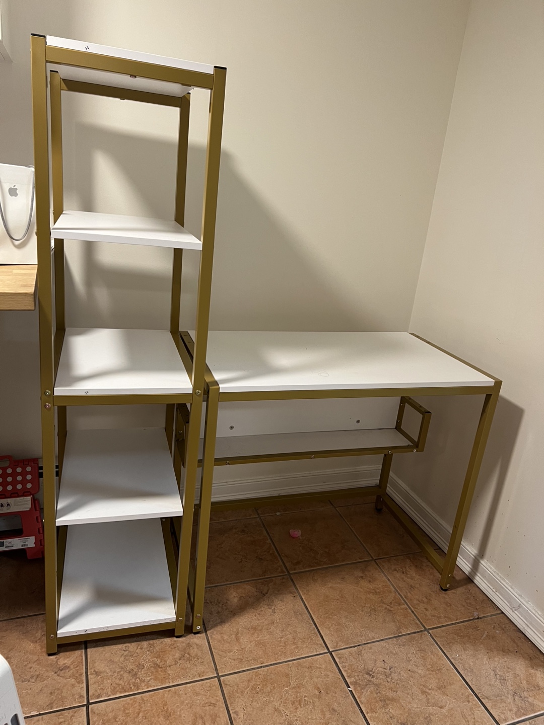 Gold and White Computer Desk with Bookshelf - photo 5